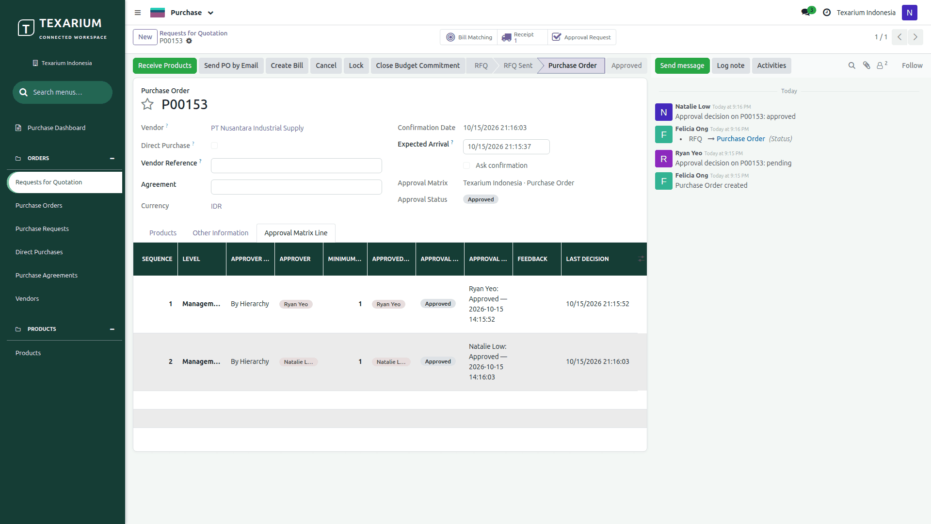 Texarium · Hierarchical Approval Matrix application preview
